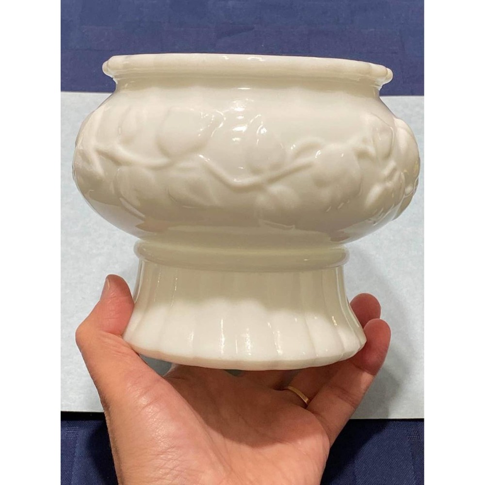 Milk Glass Footed Bowl or Planter‎ with Ribbed Base